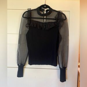 Elegant Black Sheer Sleeve Top